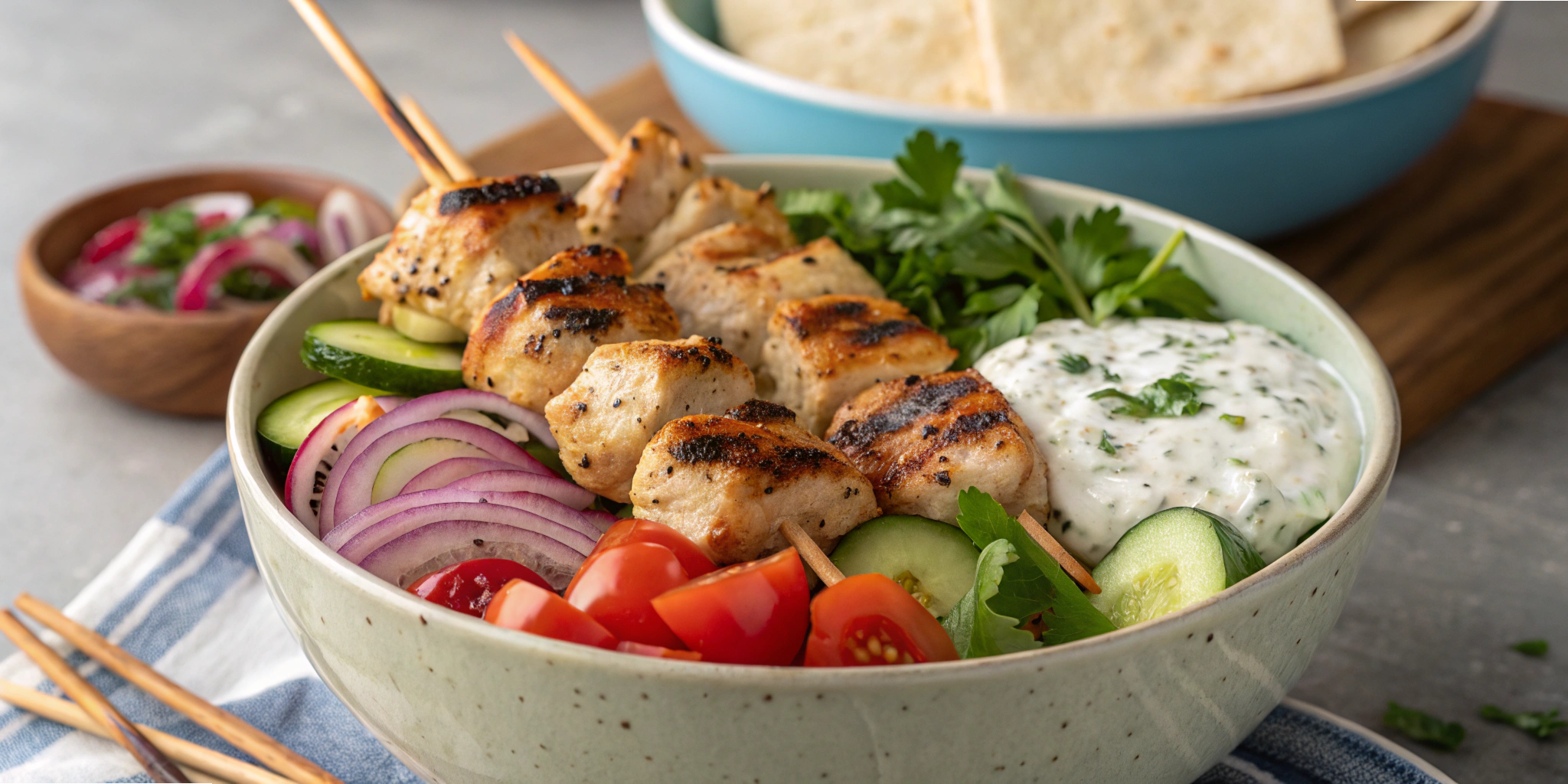 Greek Chicken Souvlaki Bowl