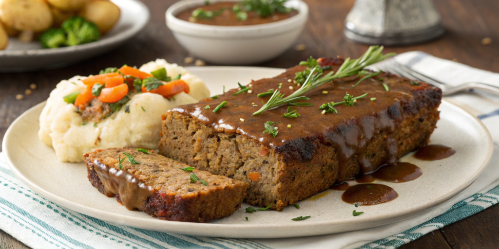 hearty-vegan-meatloaf-with-savory-gravy--a-delicio Vegan Meatloaf with Savory Gravy