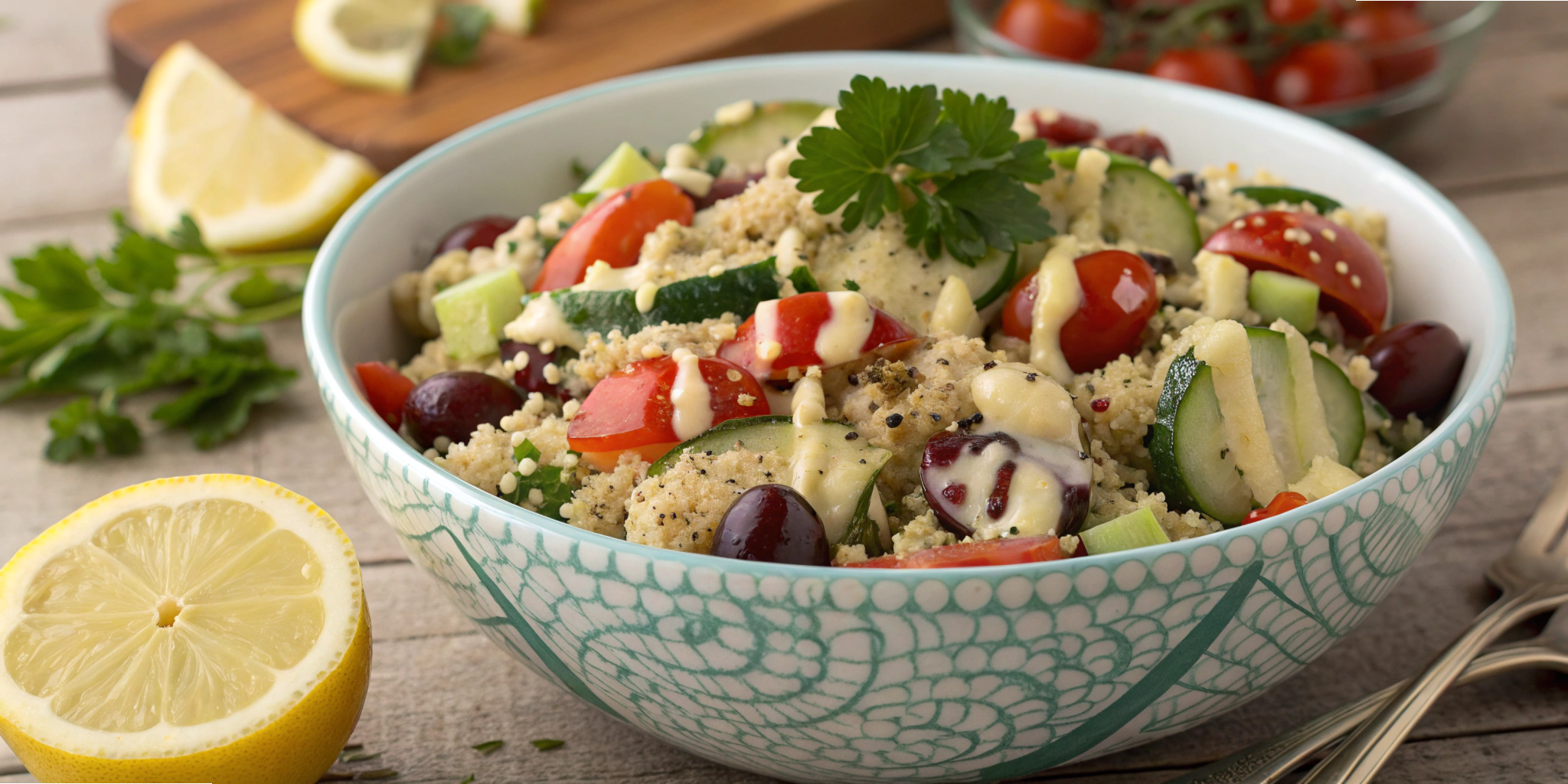 Mediterranean Quinoa Salad with Lemon Tahini